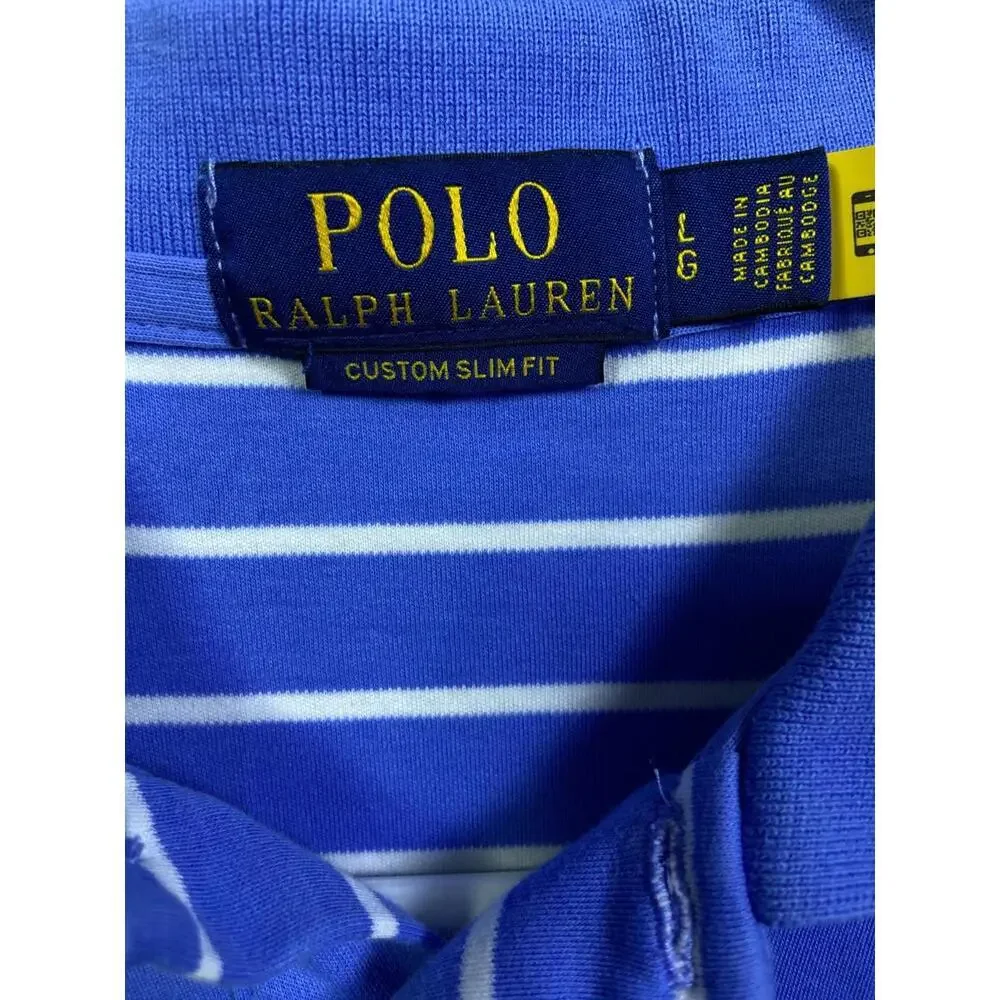 Polo Ralph Lauren Custom Fit 22x24.5 Golf Shirt Men’s Size L Blue White Stripes